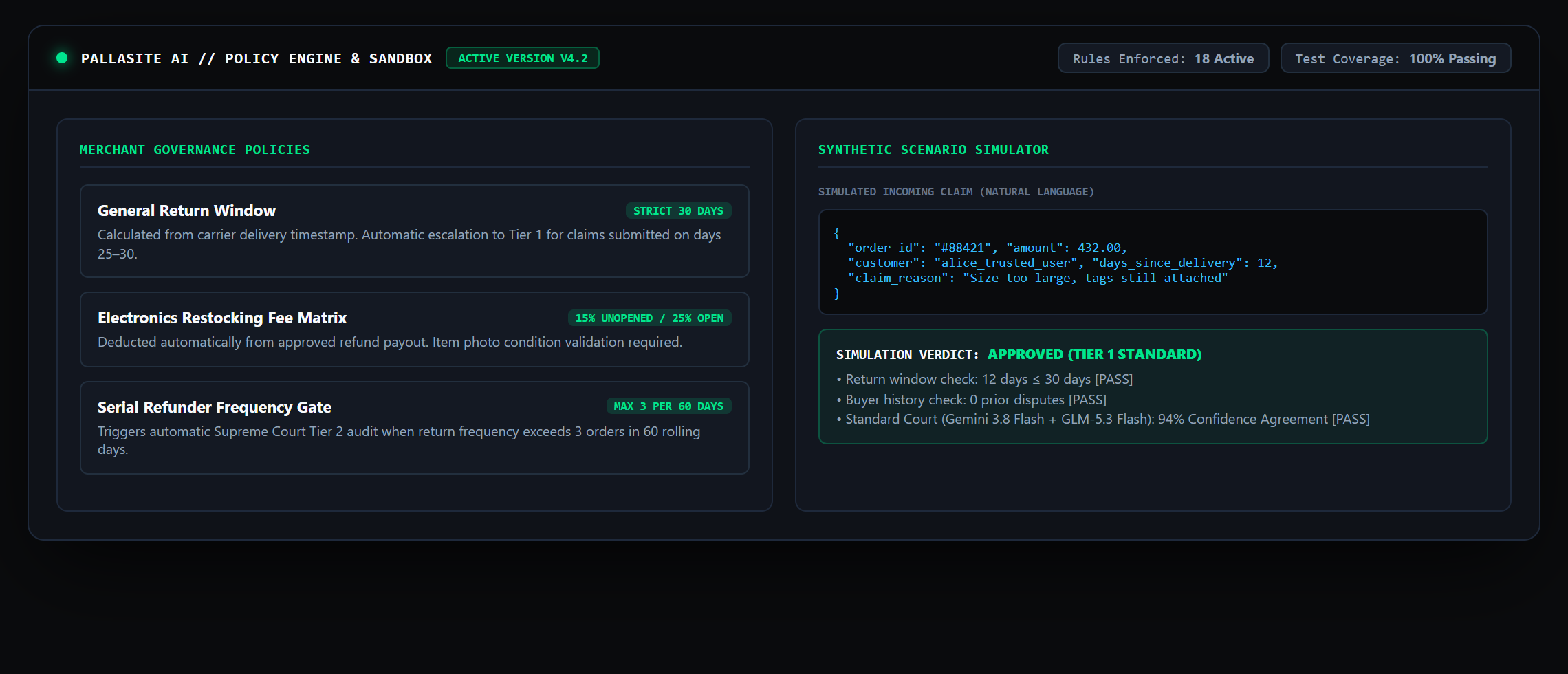 Pallasite AI Policy Engine and Sandbox Console